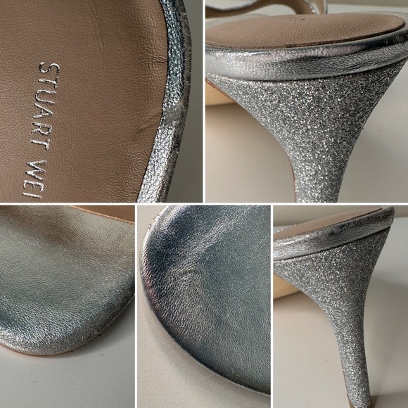 Stuart Weitzman Silver Glitter Mule Heels Size 11 | Party Wedding Shoe - Picture 10 of 13
